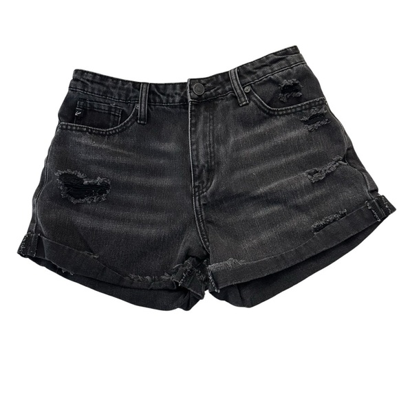 KanCan Women’s High Rise Black Washed Distressed Denim Jean Shorts Sz M GUC - Picture 1 of 9